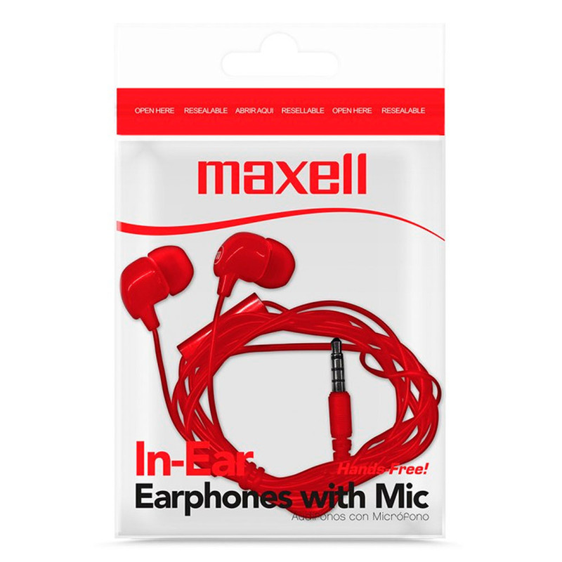 Audífonos Maxell IN-BAX en color azul, mostrando su diseño intrauditivo.