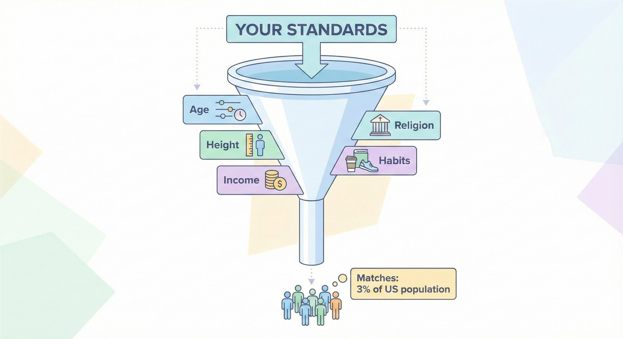 Funnel diagram illustrating shrinking dating pool
