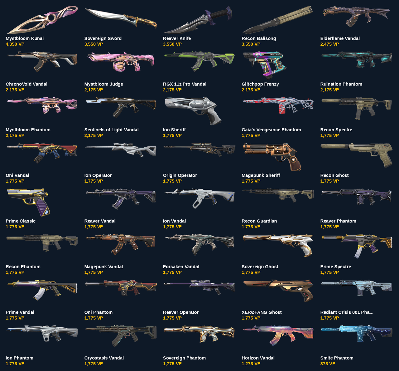 NA | 288 lvl | 282 skins | Mystbloom Kunai, Sovereign Sword, Reaver Knife, Recon Balisong, Elderflame Vandal, ChronoVoid Vandal, Mystbloom Judge, RGX 11z Pro Va