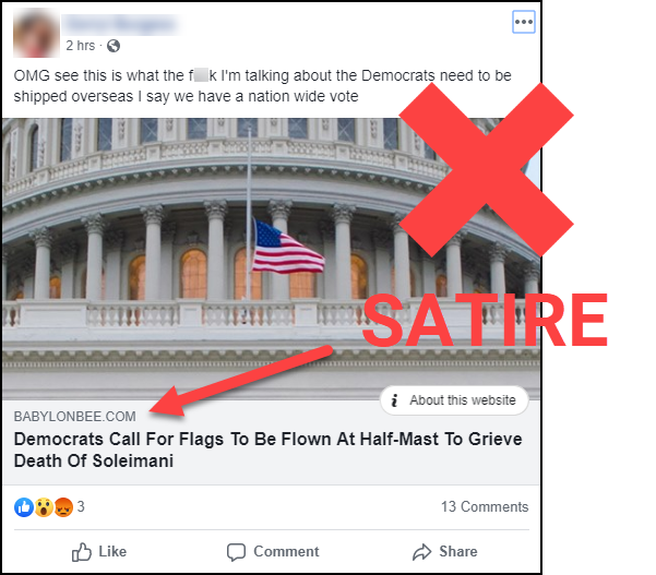 fake facebook post about half mast flag order by democrats for death of soleimani