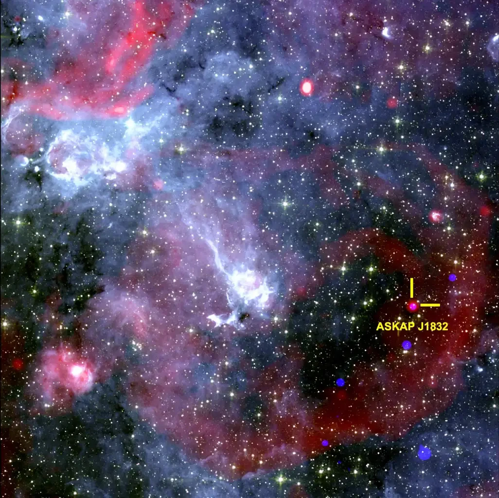 posici�n de ASKAP J1832−0911 sobre fondo gal�ctico radio+X
