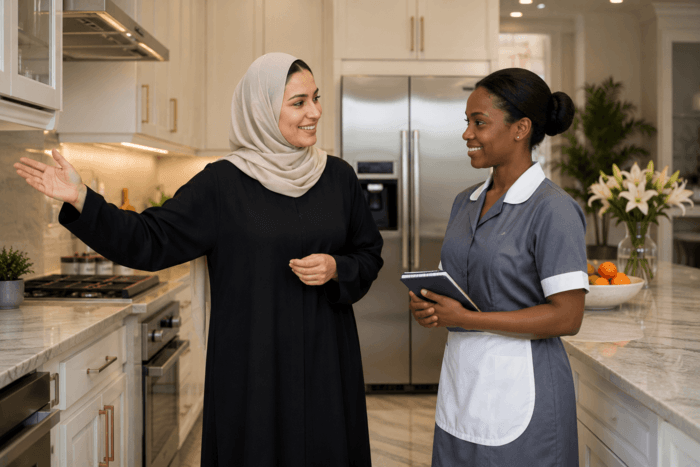 توجيهه الخادمة الجديدة لمهام المنزل
