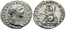 Denario de Trajano. P M TR P COS II P P. Victoria sedente a izq. Roma. 3