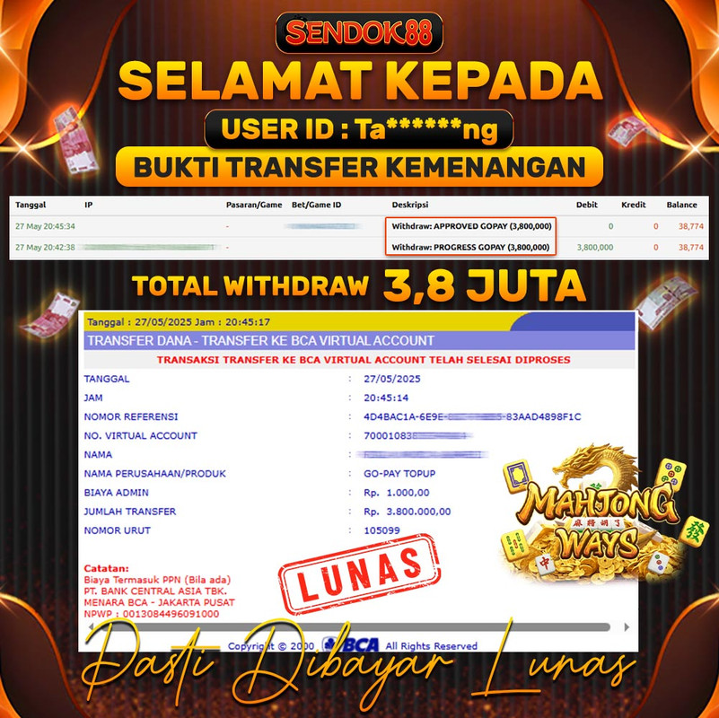 SENDOK88 JEPE! MAHJONG WAYS Rp 3.800.000,- LUNAS!