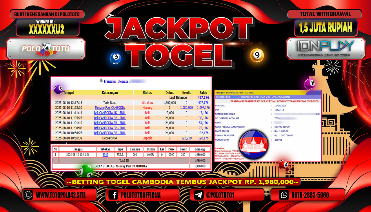 POLOTOTO JACKPOT TOGEL POOL CAMBODIA Rp.1.500.000,-LUNAS