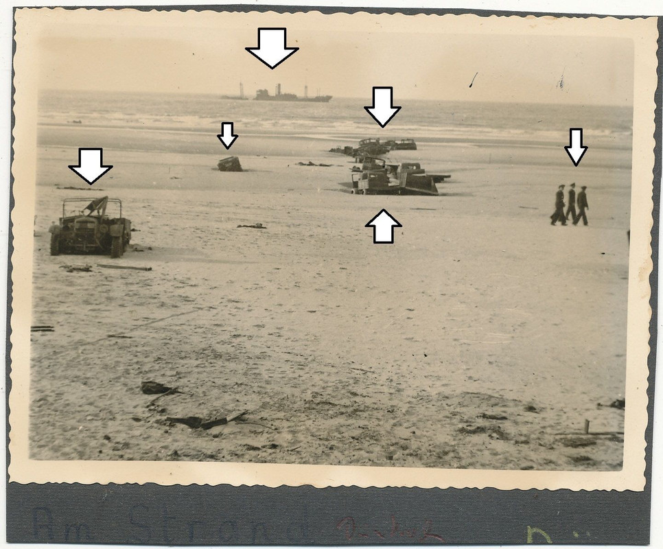 ORIGINALE FOTOS WK2 STRAND DÜNKIRCHEN PKW LKW   