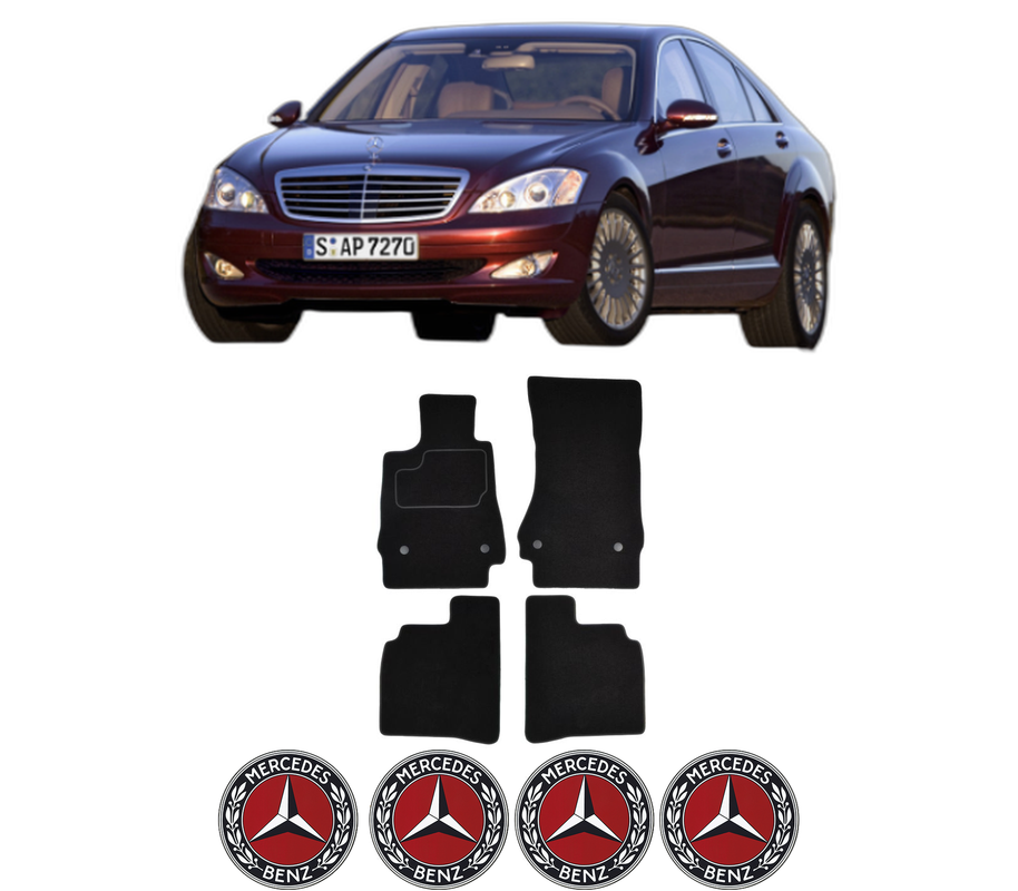 Set Covorase Presuri MERCEDES-BENZ S-CLASS (W221, V221) din 2005-2013, Auto, Material Textil Mocheta, 4 Stickere auto cu MERCEDES-BENZ