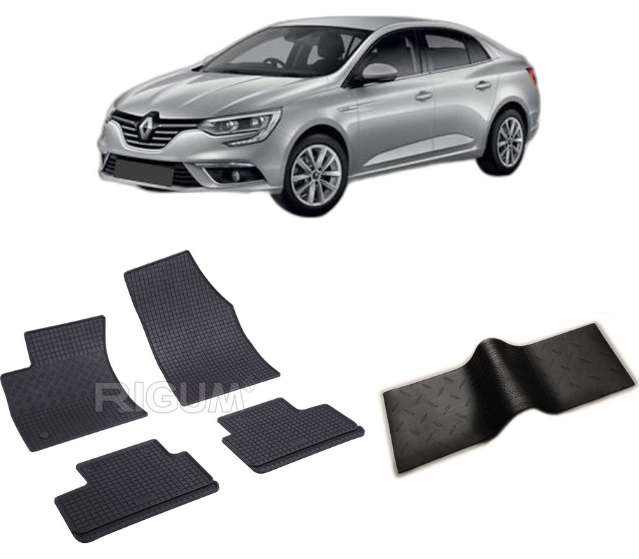 Set covorase auto RENAULT MEGANE GRANDCOUPE IV din 01.2017-PREZENT, cu covoras tunel median, CAROSERIE SEDAN, Presuri cauciuc 100%, compatibil cu autoturismul RENAULT MEGANE GRANDCOUPE IV, Rigum