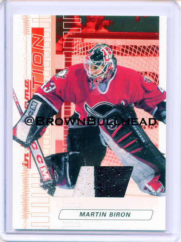 2003-04 ITG Action Jerseys #M-006 [Martin Biron] [Buffalo Sabres] [Ruby] [~500] [swatch=white black2