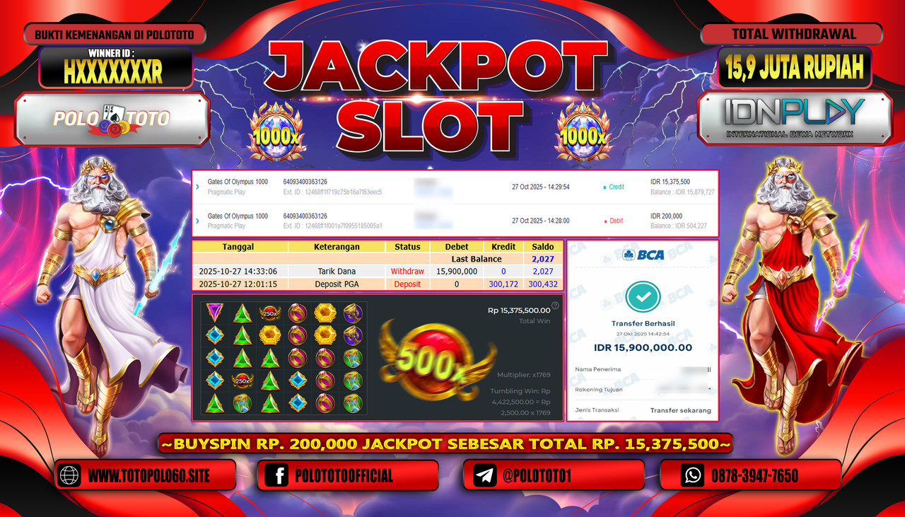 POLOTOTO JACKPOT SLOT GATES OF OLYMPUS 1000 Rp.2.000.000,- LUNAS