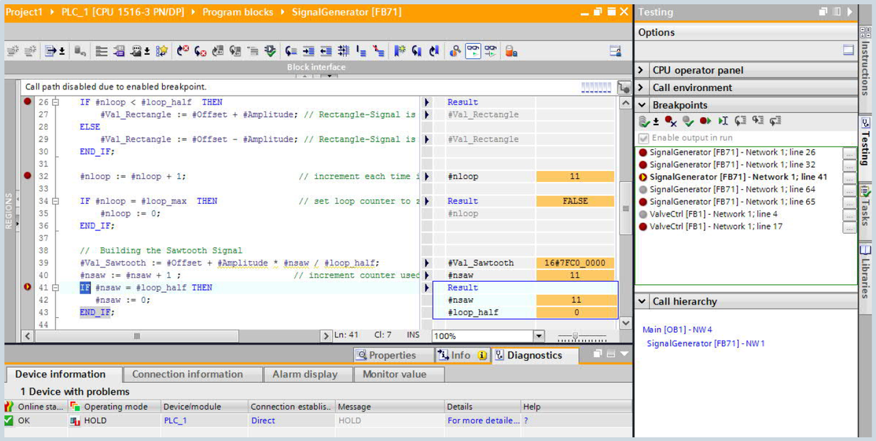 Breakpoints in Tia portal V15.1 Breakpoints in Tia portal V15.1