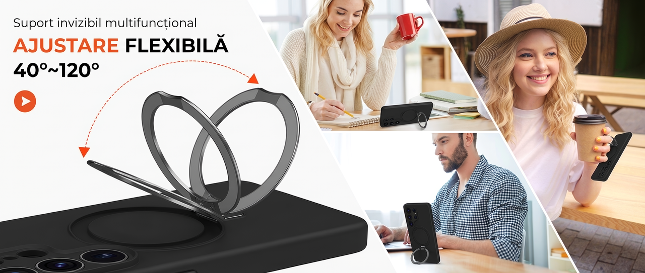 Husa pentru Samsung S26 Ultra DaDen® Silicon MagSafe Ring, Inel de Prindere, Incarcare Wireless, Protectie Camera, Antisoc, Protectie Premium, Negru