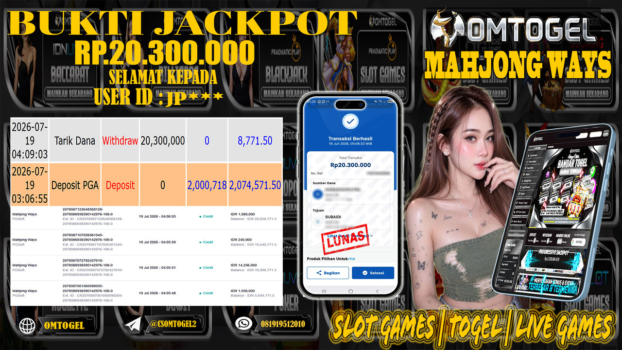 OMTOGEL JACKPOT PG SOFT MAHJONG WAYS   Rp,20,300,000,- DIBAYAR LUNAS