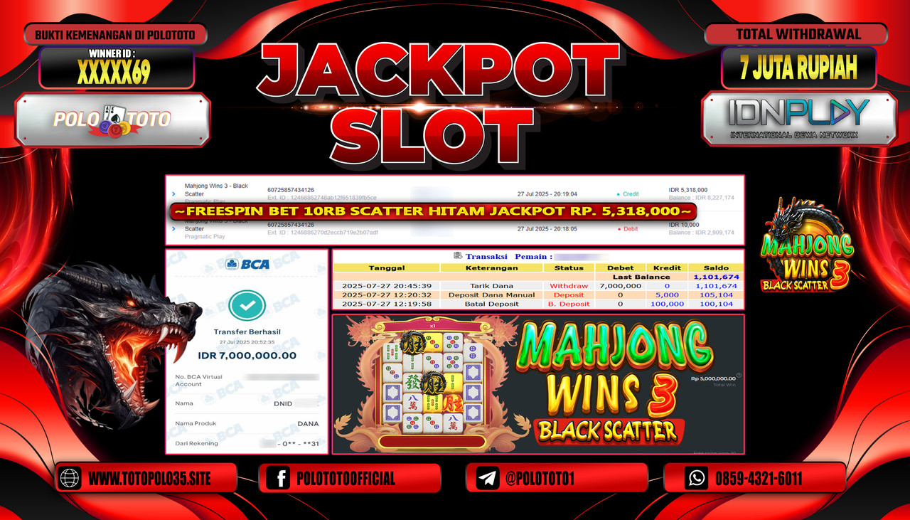 POLOTOTO JACKPOT SLOT MAHJONG WAYS WINS 3 - BLACK SCATTER Rp.7.000.000,- LUNAS