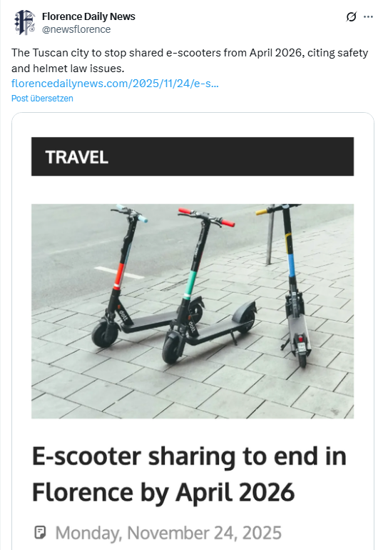 Florenz verbietet Miet-E-Scooter ab April 2026