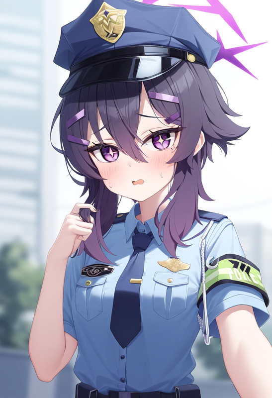 depth of field, 1girl, , [haruka (blue archive)], {{{{police uniform}}}}, blue a s-1949966848