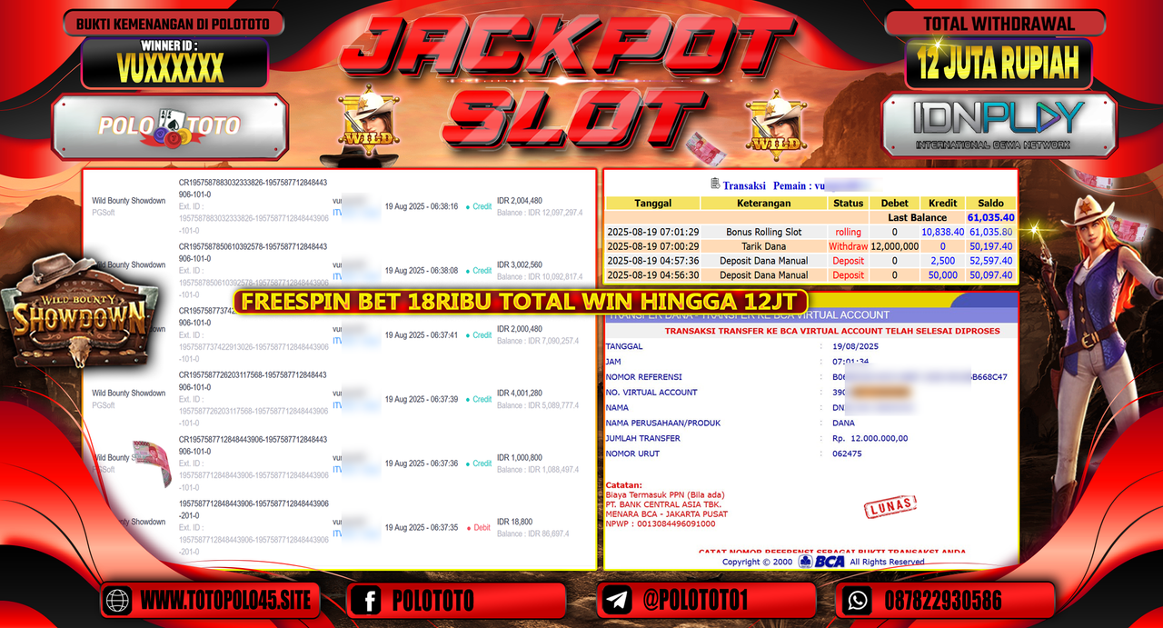 POLOTOTO JACKPOT SLOT WILD BOUNTY SHOWDOWN Rp.12.000.000,-