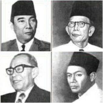 Tokoh Empat Serangkai pendiri Pusat Tenaga Rakyat (Putera), (searah jarum jam), Soekarno, Ki Hajar Dewantara, KH Mas Mansyur, dan Moh Hatta. 