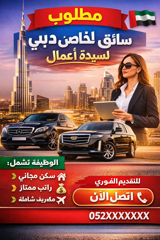 مطلوب سائق خاص في دبي لسيدة أعمال