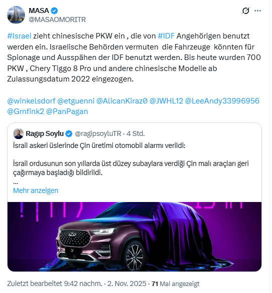IDF zieht chinesische Fahrzeuge ein