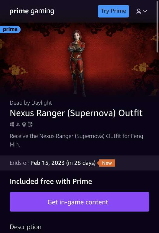 Prime Gaming - Nexus Ranger (Supernova) Outfit 
