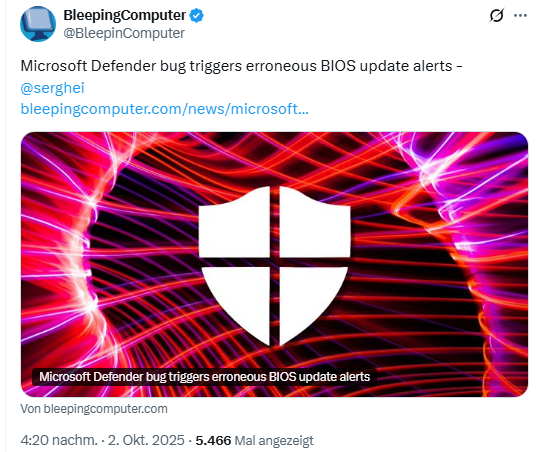 Defender false BIOS Update alarm