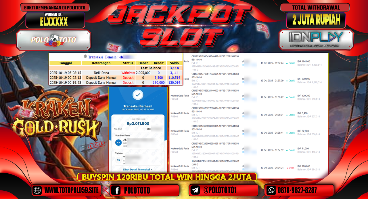 POLOTOTO JACKPOT KRAKEN GOLD RUSH Rp.2.000.000,- LUNAS