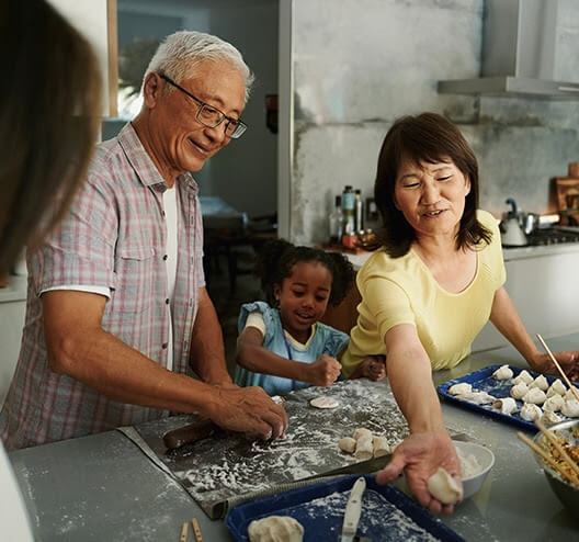 a family cooking