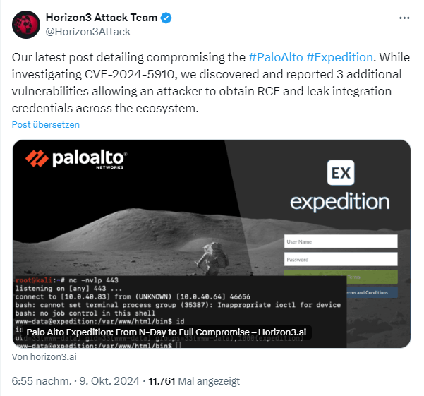 PaloAlto Expedition-Schwachstelle CVE-2024-5910 