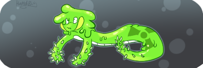 A light green Goober is perplexed about the tiny points coming out of their arms and tail tip in abundance