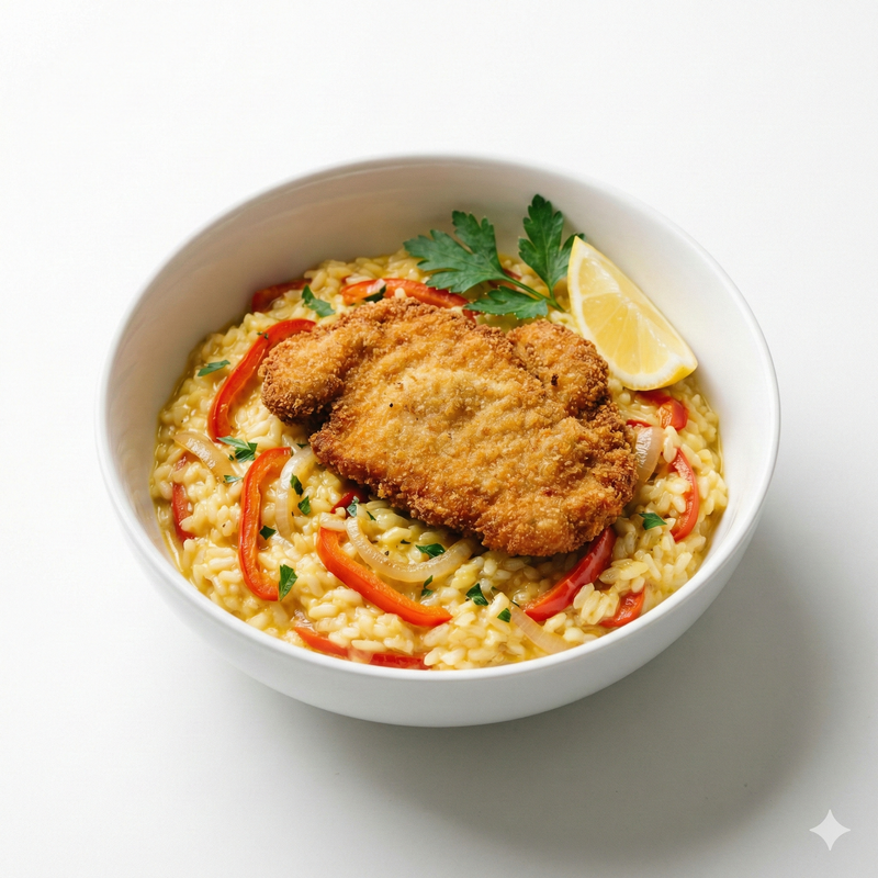 Risotto Con Milanesa De Pollo