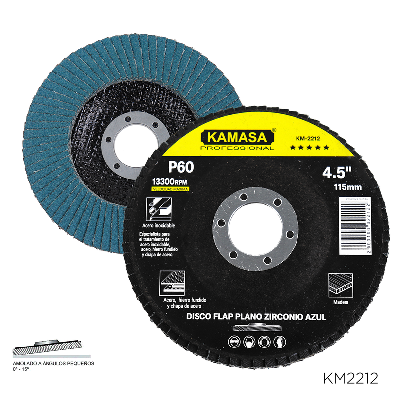 DISCO FLAP PLANO ZIRCONIO AZUL 4.5" P60 KAMASA