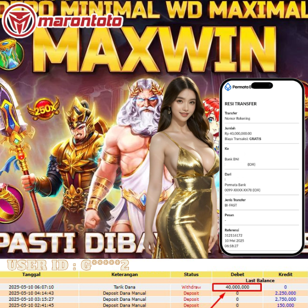 Bukti Kemenangan Member Marontoto Sebesar 40,000,000 JuTa