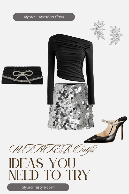Winter Party Outfit | Black Top & Silver Sequin Skirt ✨