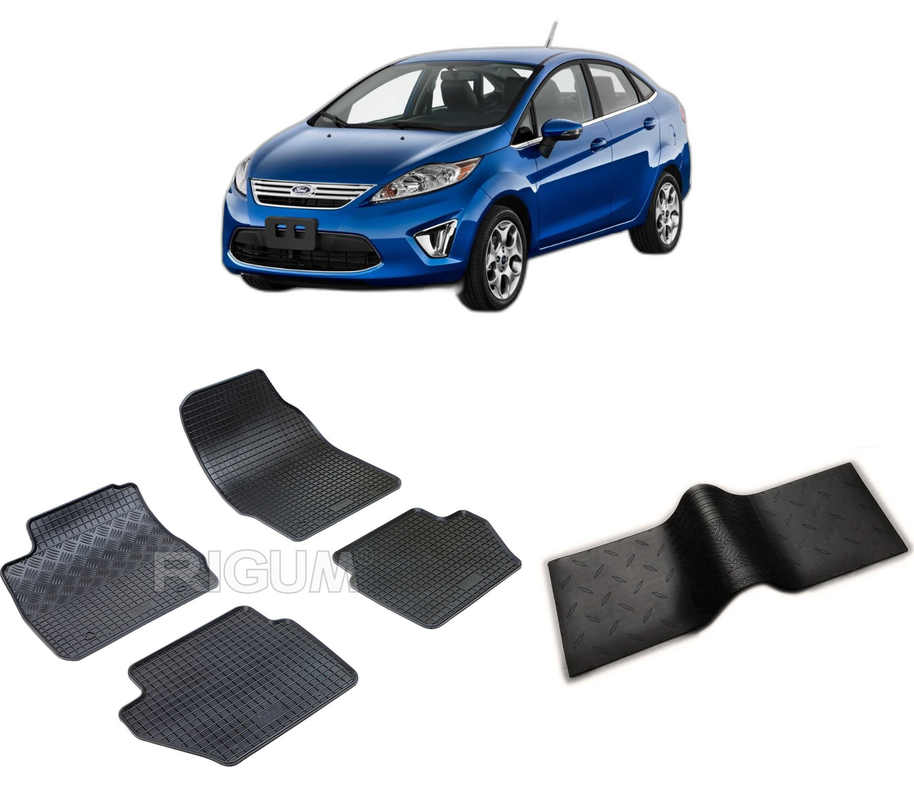 Set covorase auto FORD FIESTA VI din 10.2008-06.2017, cu covoras tunel median, CAROSERIE SEDAN, Presuri cauciuc 100%, compatibil cu autoturismul FORD FIESTA VI, Rigum