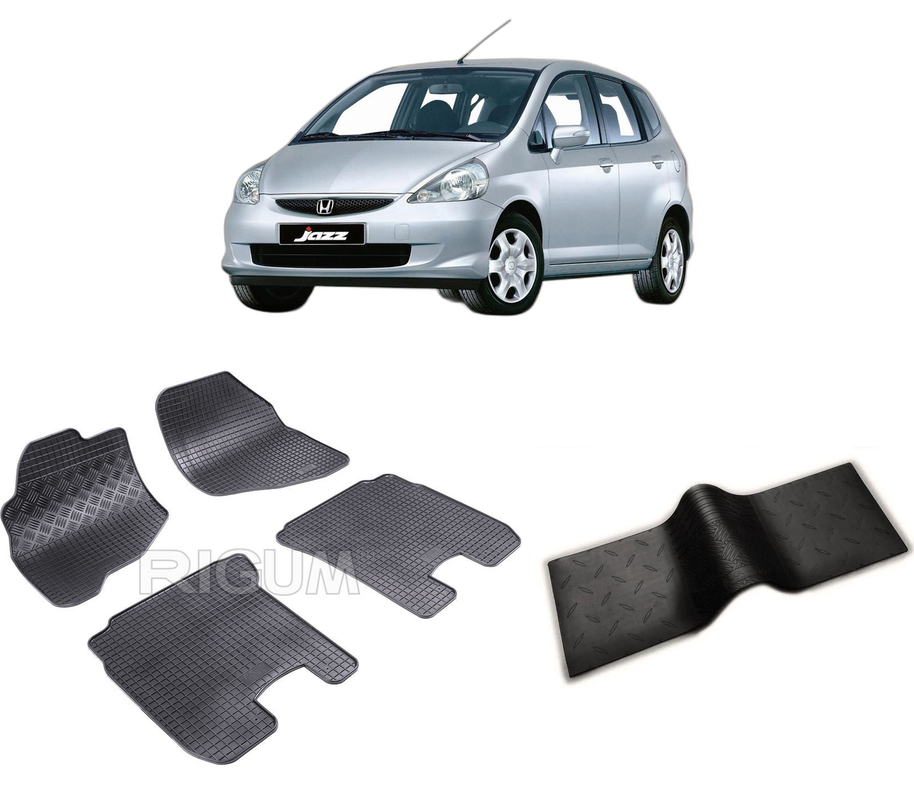 Set covorase auto HONDA JAZZ I din 2002-10.2008, cu covoras tunel median, CAROSERIE HATCHBACK, Presuri cauciuc 100%, compatibil cu autoturismul HONDA JAZZ I, Rigum