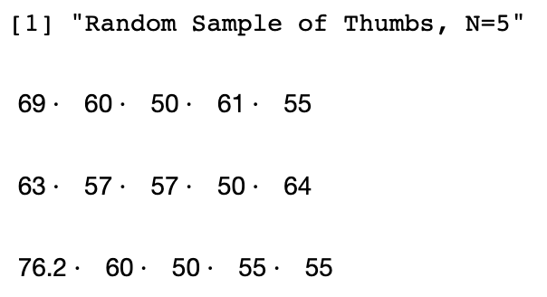 Output of sampled thumbs for N equals five