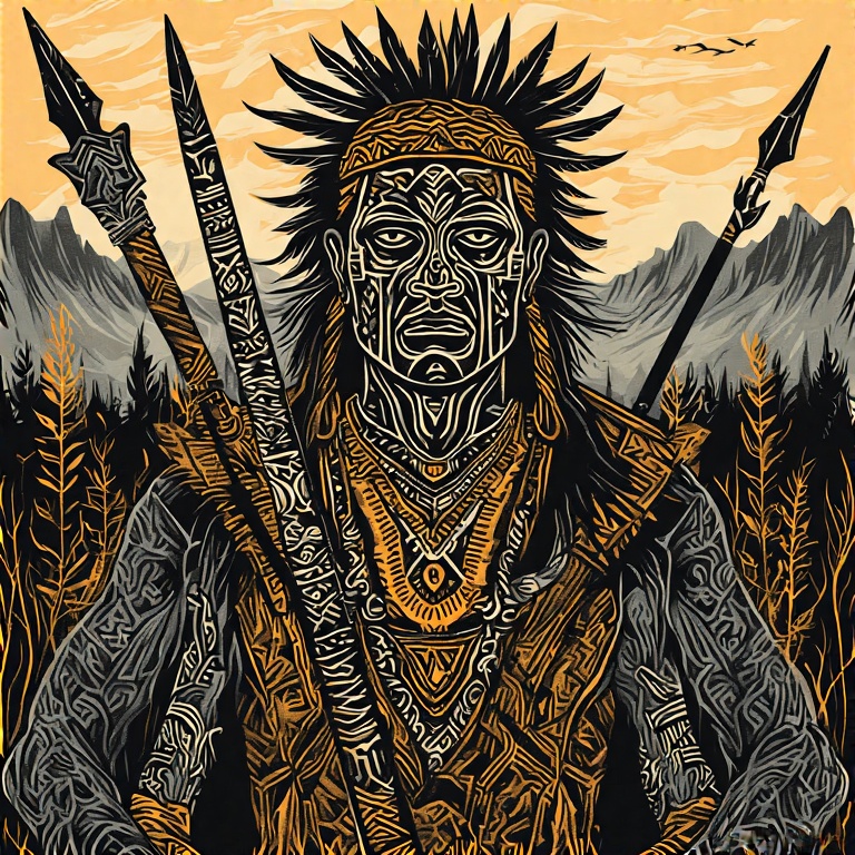 A-tribal-warrior-in-woodcut-st-25