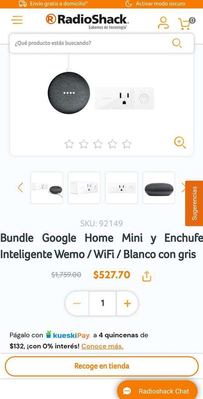 RadioShack: Google Home mini y enchufe inteligente | Recoger en tienda 
