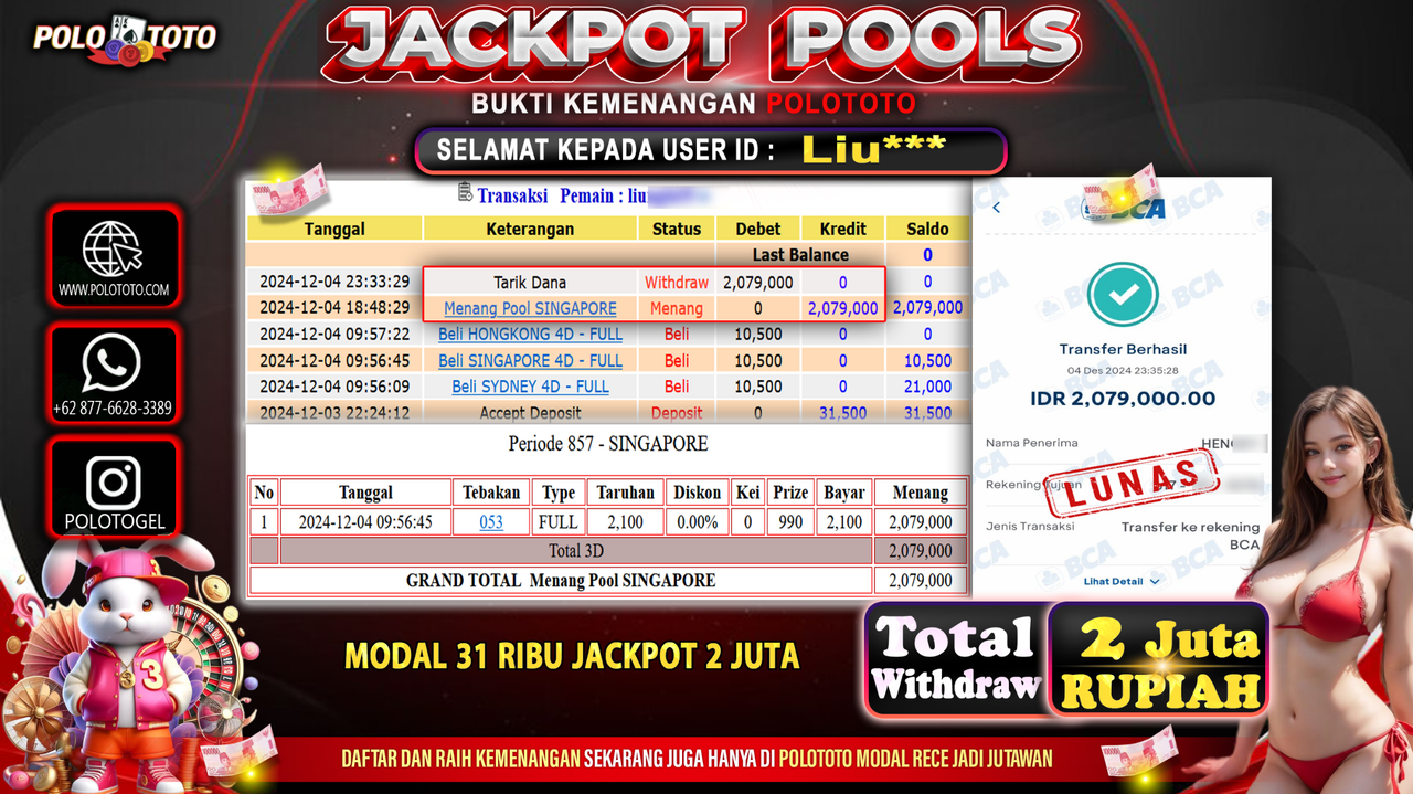 POLOTOTO JACKPOT TOGEL PASARAN SINGAPORE Rp.2,079.000,-