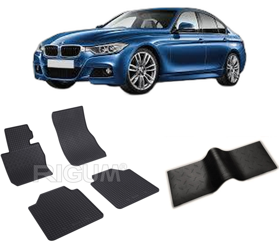 Set covorase auto BMW SERIA 3 F34 din 06.2013-2021, cu covoras tunel median, CAROSERIE GRAN TURISMO, Presuri cauciuc 100%, compatibil cu autoturismul BMW SERIA 3 F34, Rigum