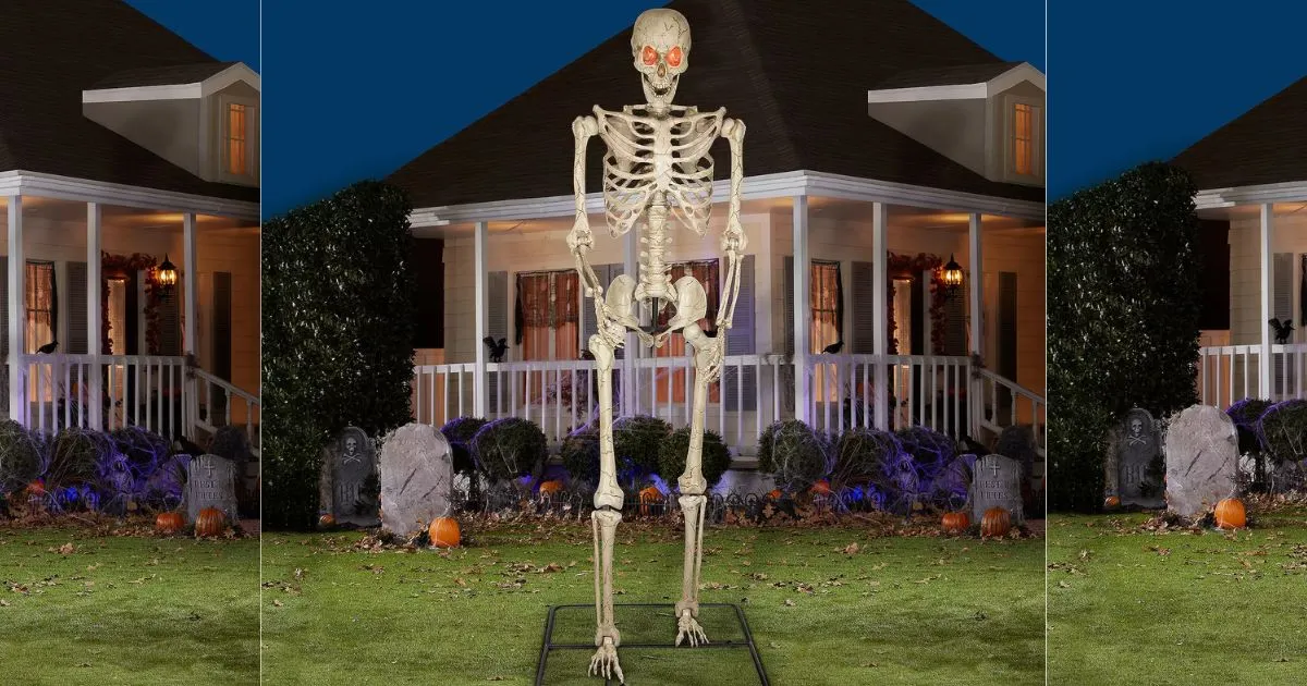 Creepy Cool: Gemmy 10-ft. Poseable Skeleton with Lighted Red Eyes Creepy Cool: Gemmy 10-ft. Poseable Skeleton with Lighted Red Eyes