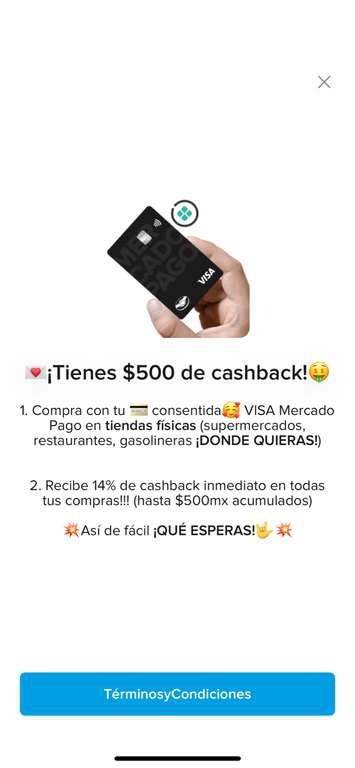 14% de cashback pagando con Tarjeta de Crédito física de Mercado Pago 
