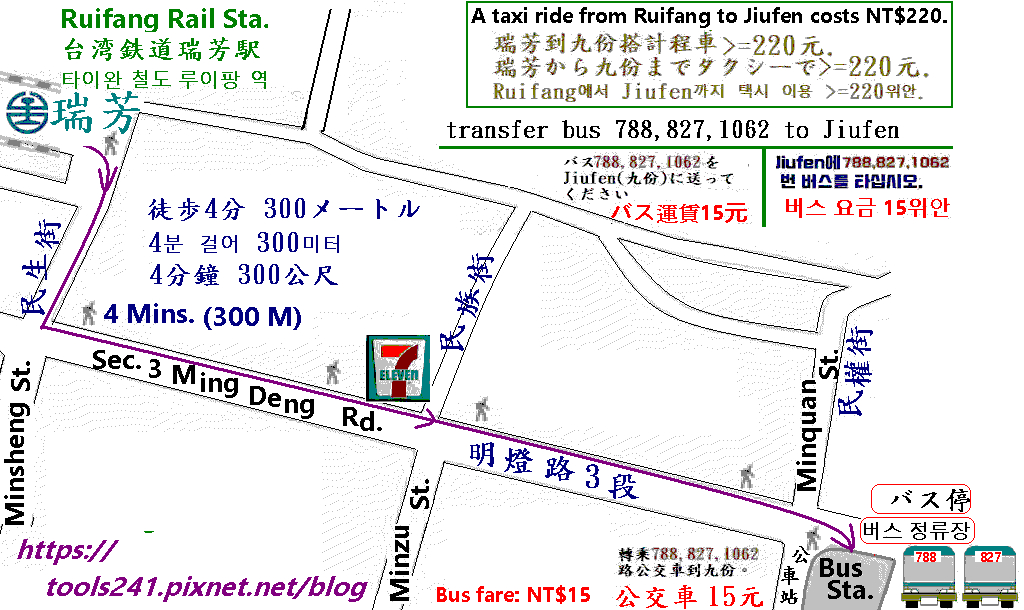 台北(搭火車,965公車,788公車)到九份(/十分:平溪線