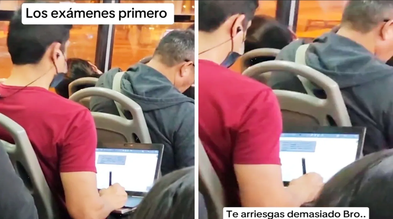 Estudiante desafía la inseguridad de Lima y se hace viral estudiando en bus con su laptop