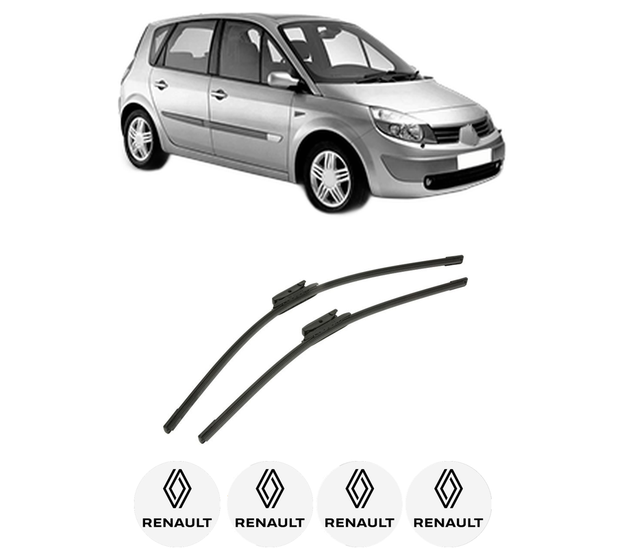 Set stergatoare auto RENAULT SCENIC II (JM0/1_) din 2003-2009, pentru parbriz auto, 2 bucati, Bosch Aerotwin, din cauciuc siliconat rezistent, 4 Stickere Auto RENAULT