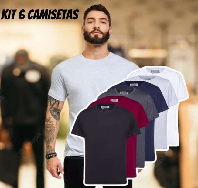 Kit 6 Camisetas Masculinas Lisa Basica 100% Algodão Premium