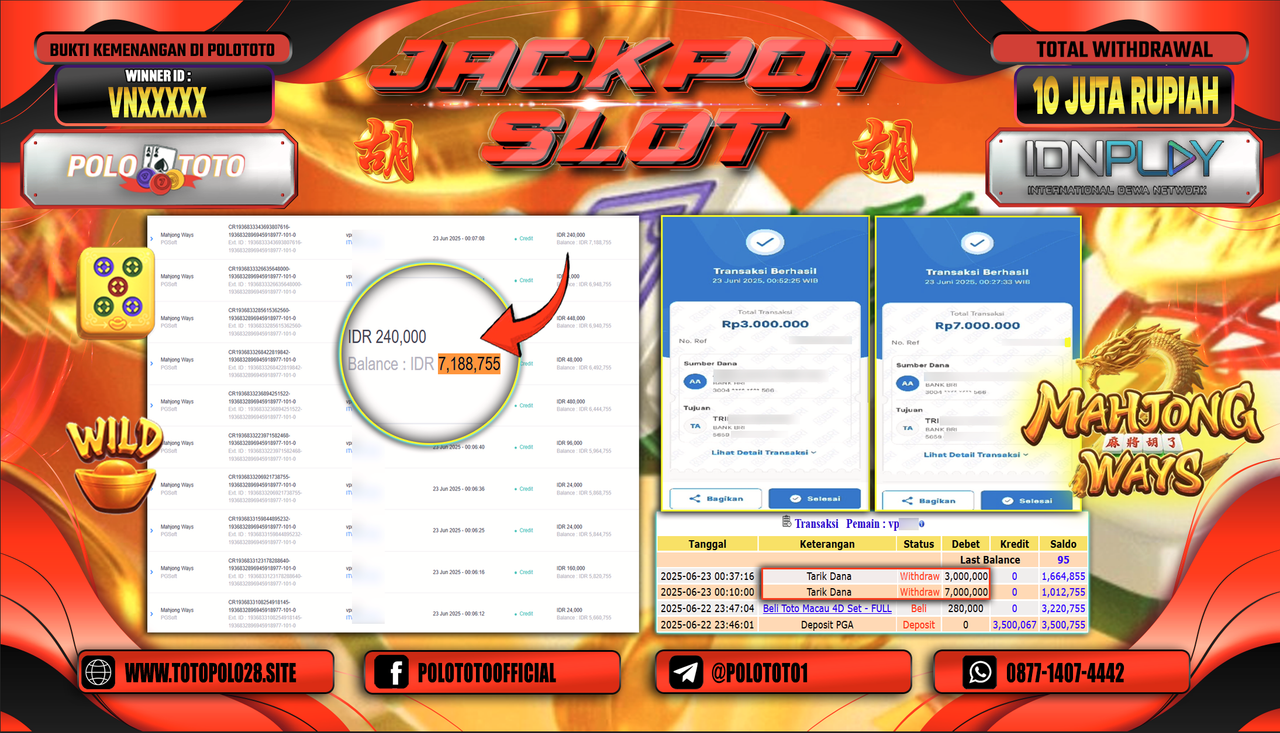 POLOTOTO JACKPOT SLOT MAHJONG WAYS Rp10.000.000,-