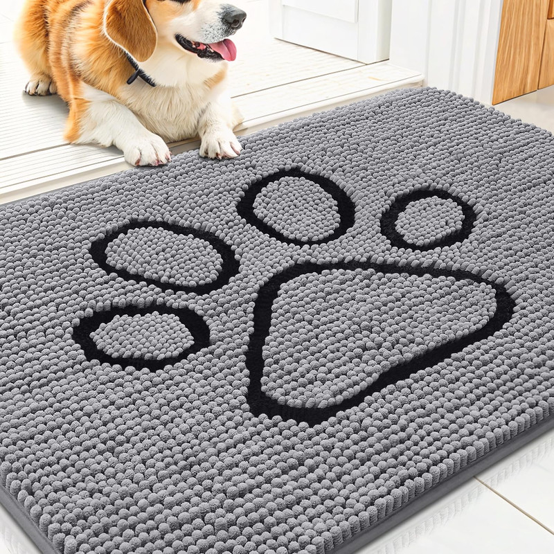 Smiry Dog Door Mat for Muddy Paws 30x20 Grey/Black