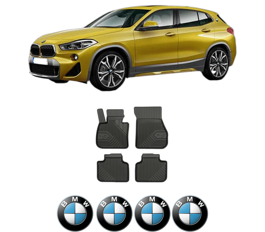 Set covorase presuri BMW Seria X2 (F39) din 2017-2023, auto, din cauciuc thermoplastic, 4 Stickere auto cu BMW Seria